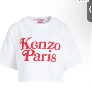 Kenzo White Crop Tee with Red 'Kenzo Paris' Logo - Kids